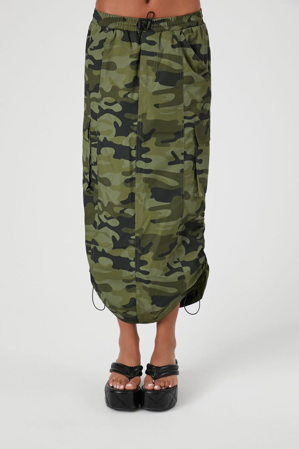 Camo Print Cargo Midi Skirt